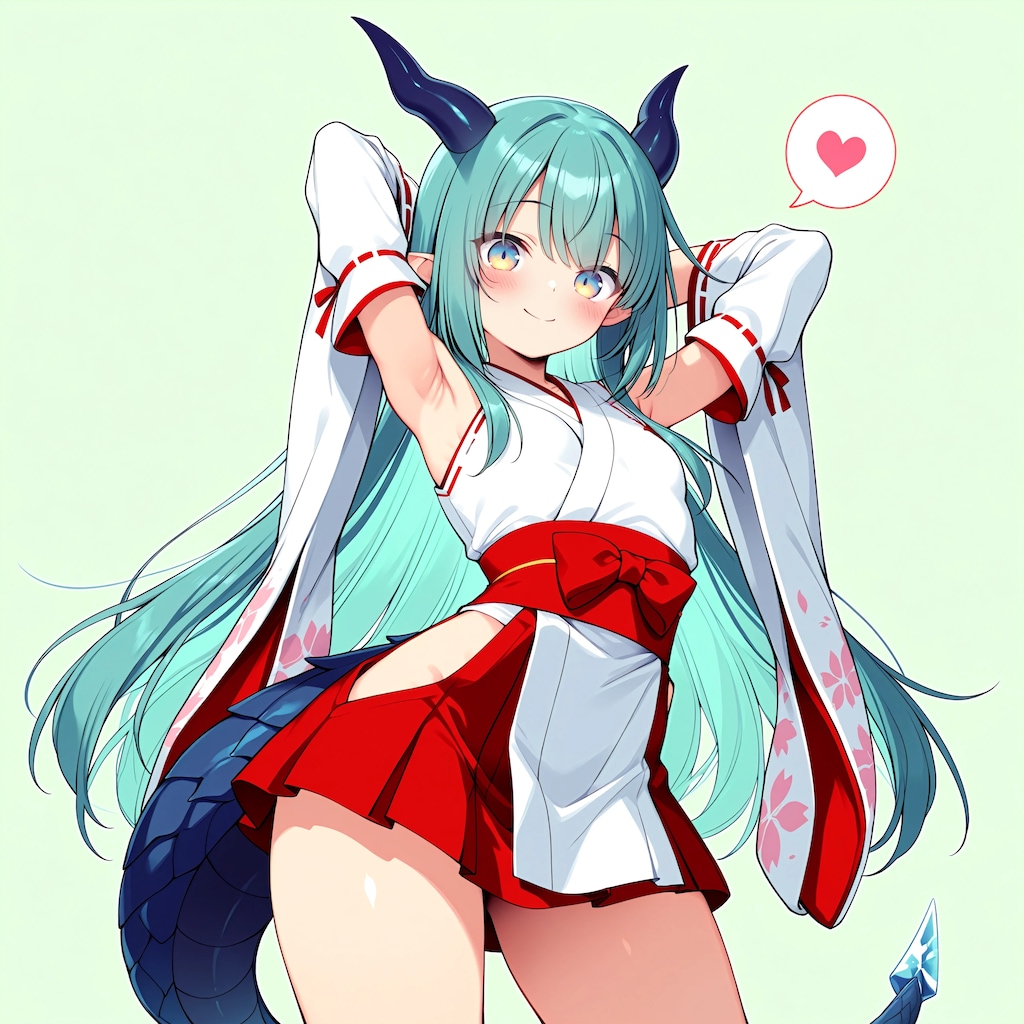 巫女服(っぽい服)を着てご満悦　竜娘さん