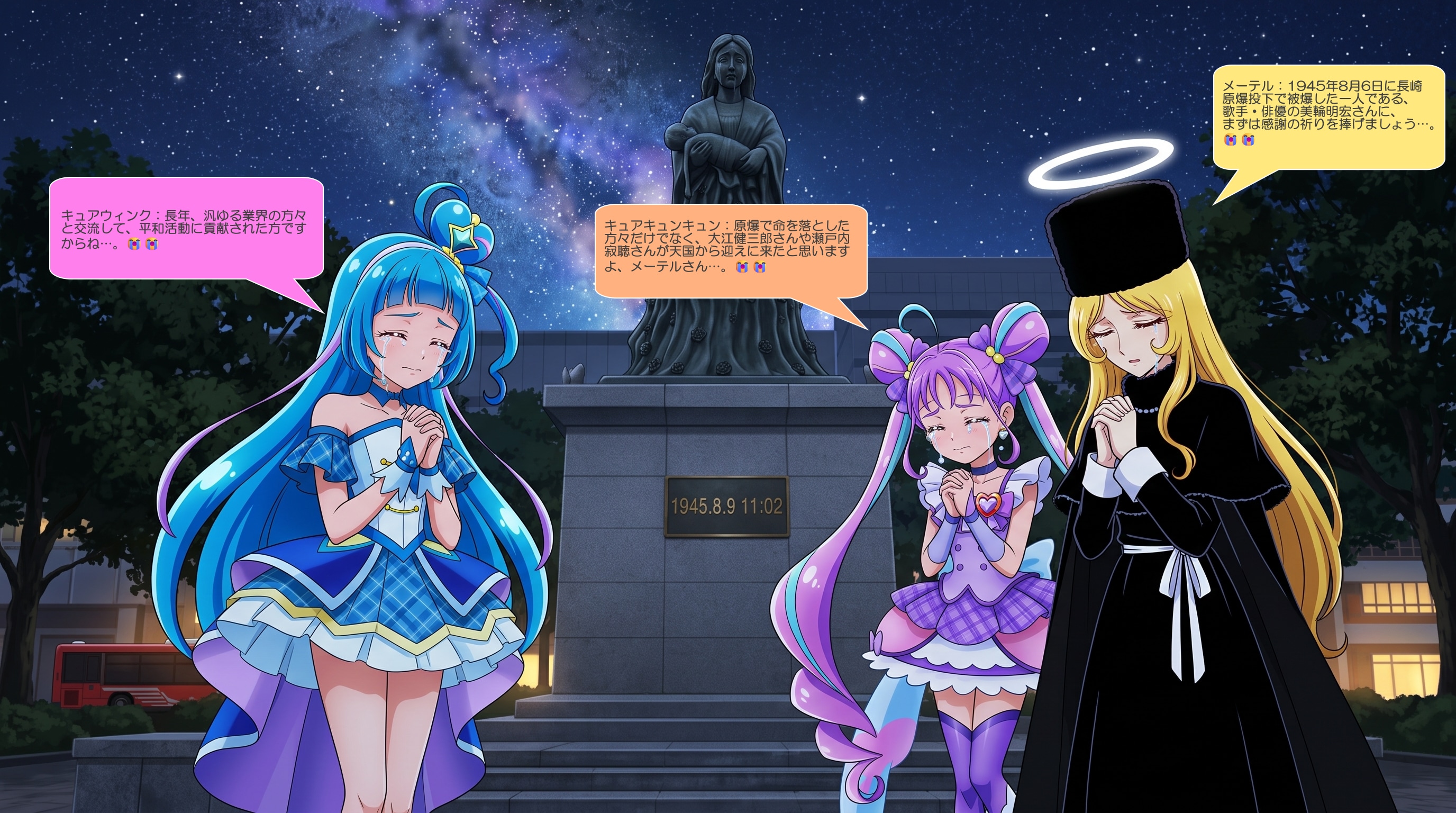 二人のプリキュアとメーテル、有名な故人の冥福を祈る
