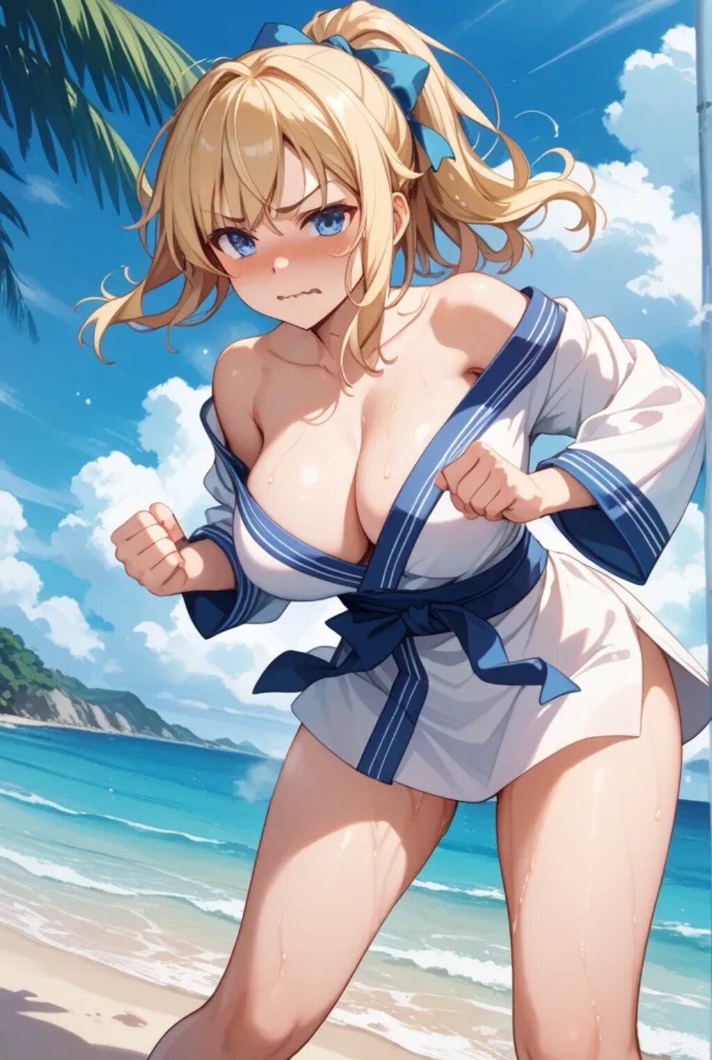 ビーチで修行の女の子
