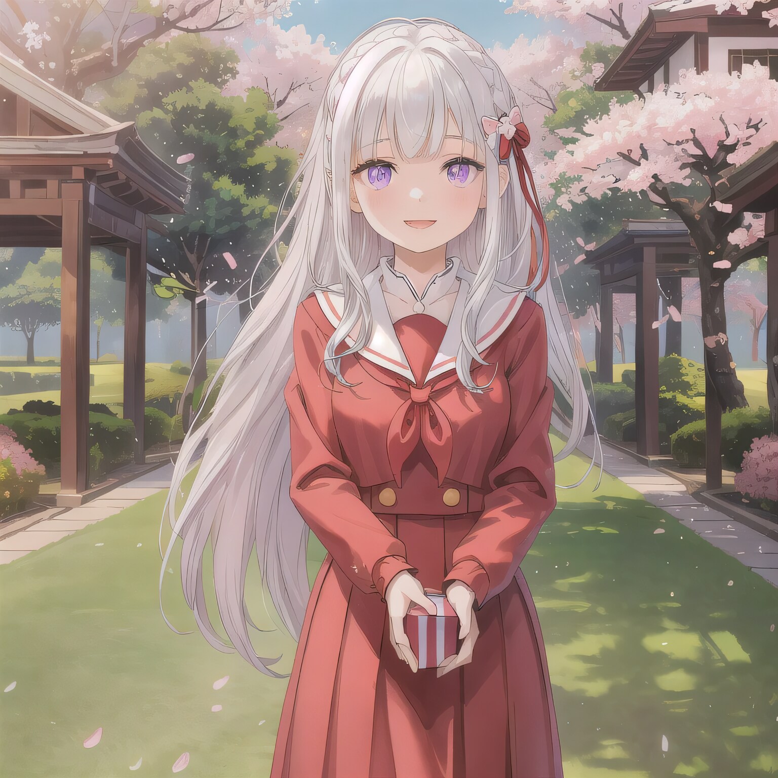 白髪ロングでセーラー服の少女４ | の人気AIイラスト・グラビア