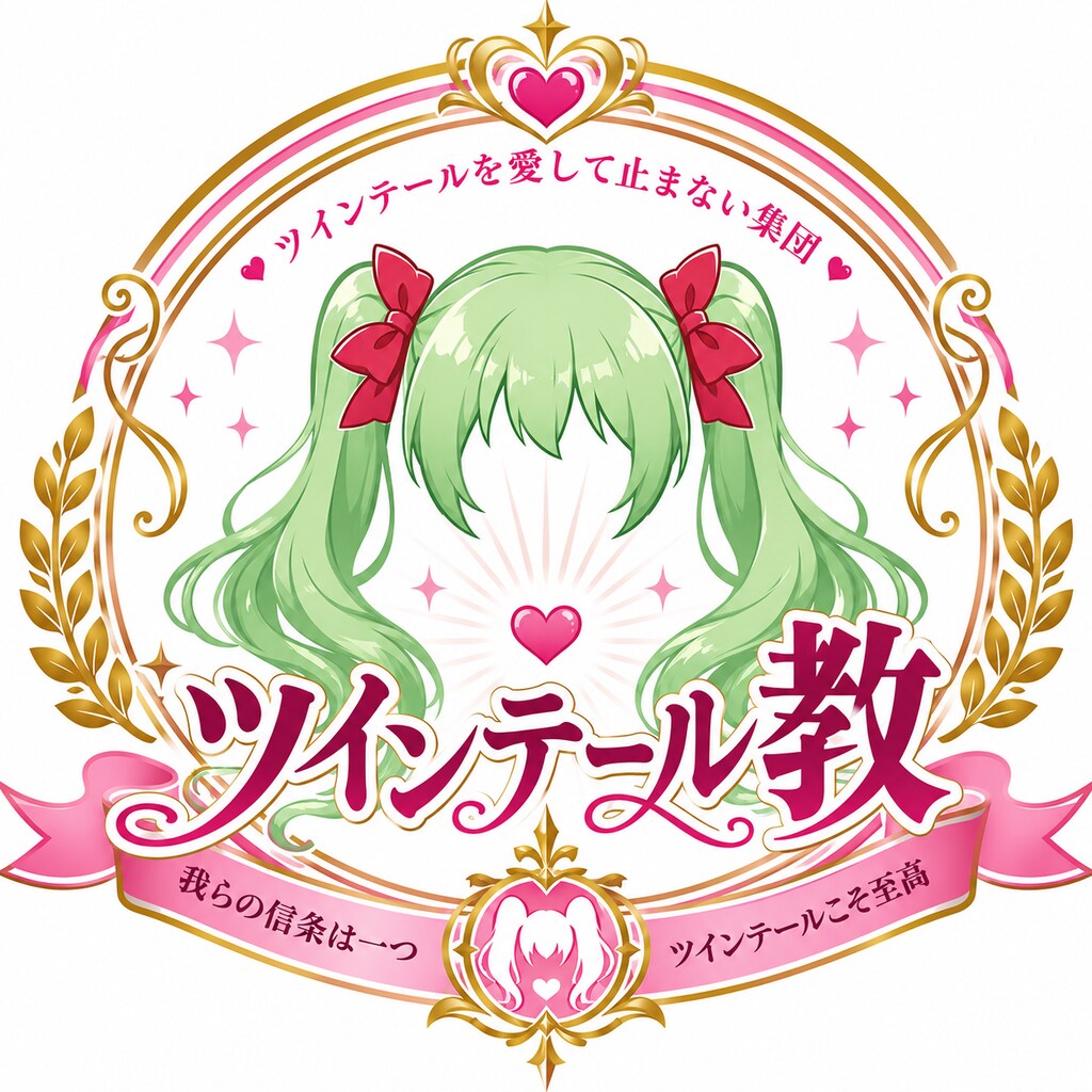 ツインテール教のロゴ　⌒*(„σ̴̶̷̤ . σ̴̶̷̤„)*⌒