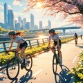 春風と駆けるロードバイク—桜舞う都市と自然の調和 5枚目