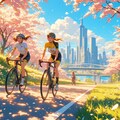 春風と駆けるロードバイク—桜舞う都市と自然の調和 2枚目