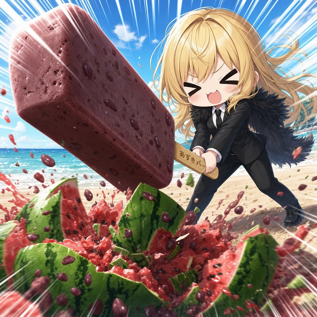 あずきバーでスイカ割りのエリザベス