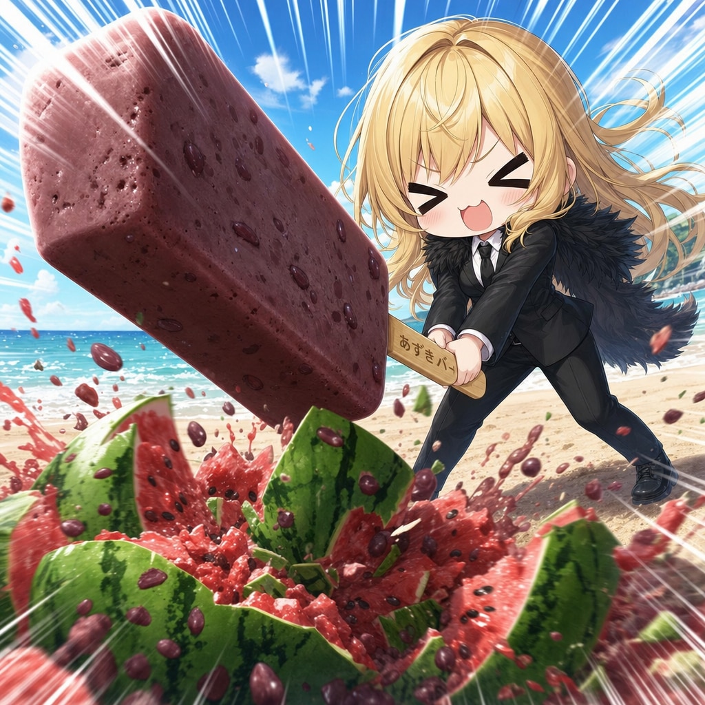 あずきバーでスイカ割りのエリザベス