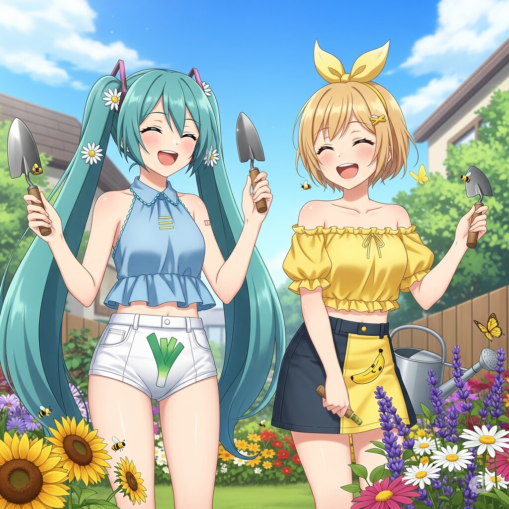 ミクさんリンさん お庭の手入れ