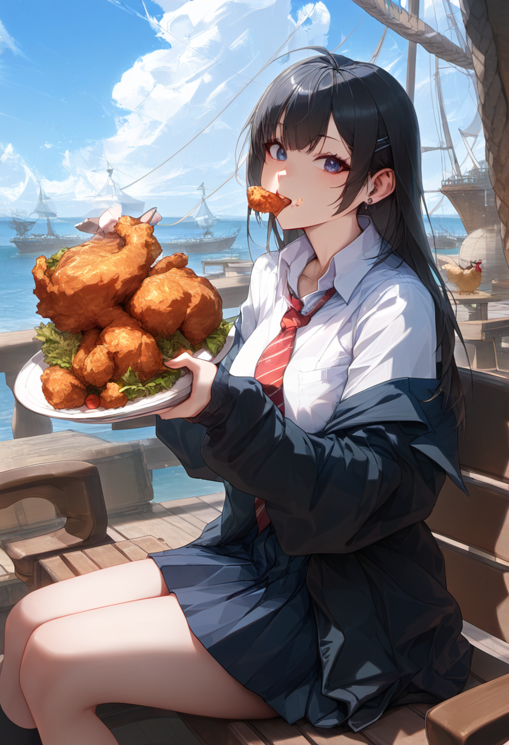 鶏を見ながらフライドチキンを食う