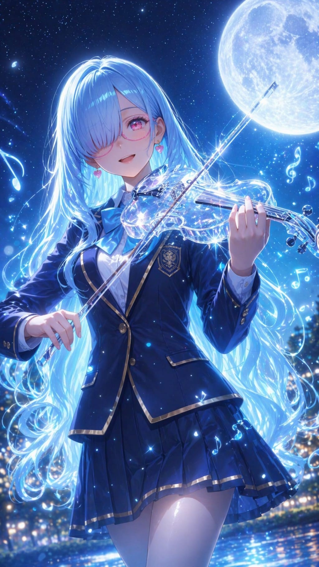 月の下で
