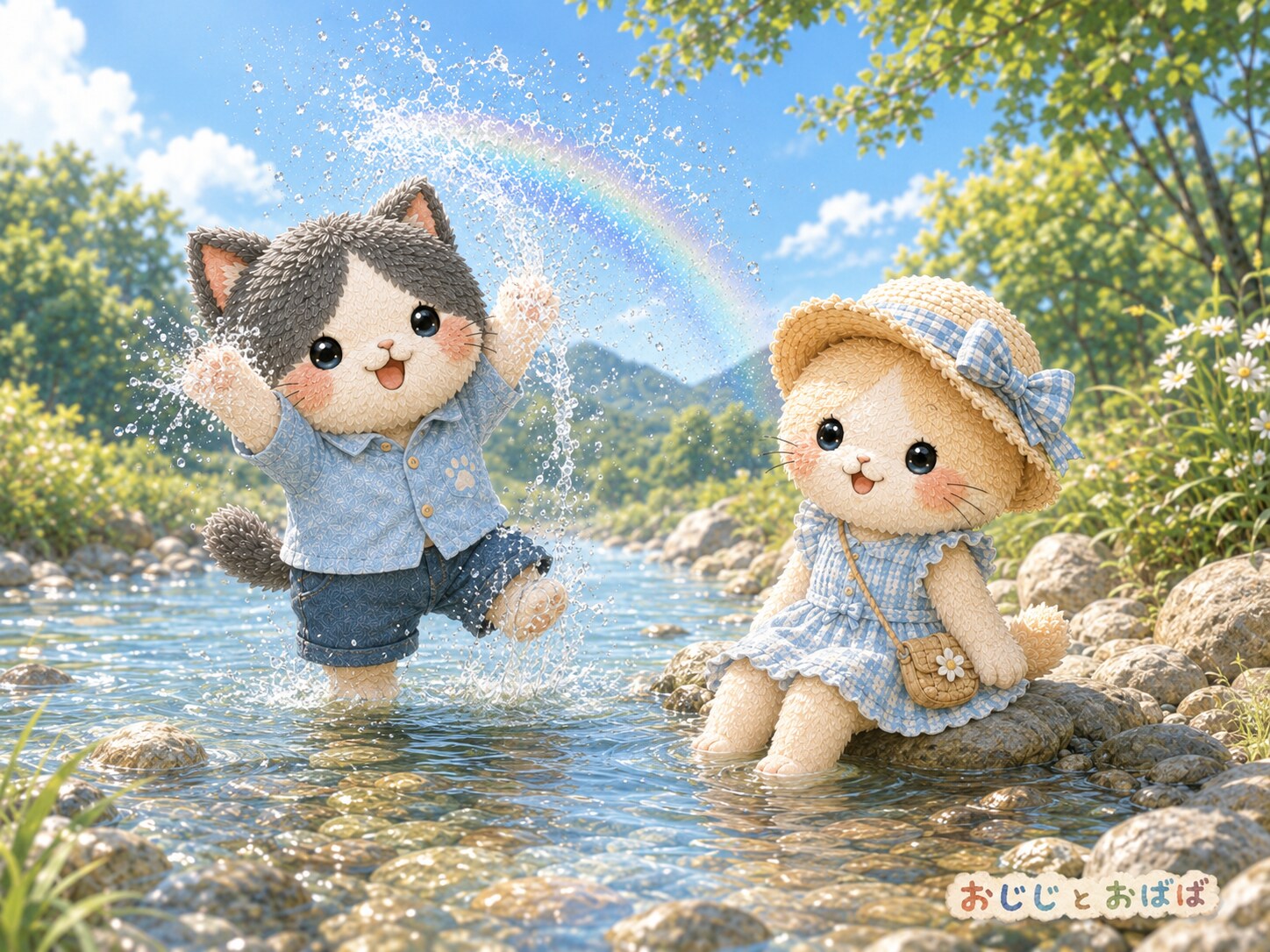 おじじとおばばの川遊び