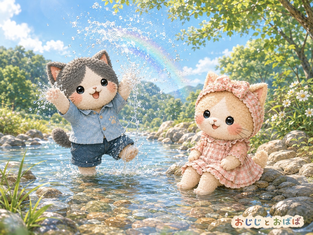 おじじとおばばの川遊び