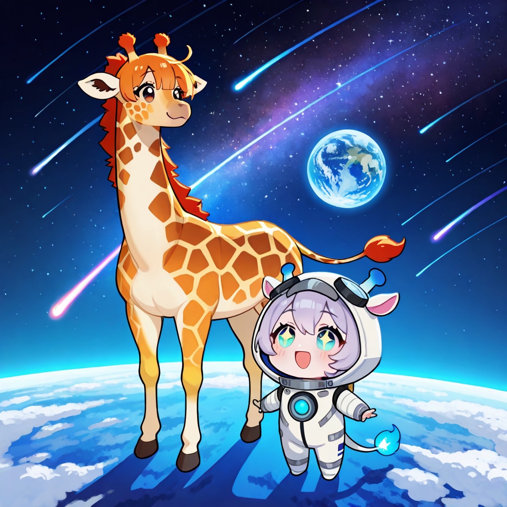 宇宙の浪漫とキリン着ぐるみちび子ちゃん