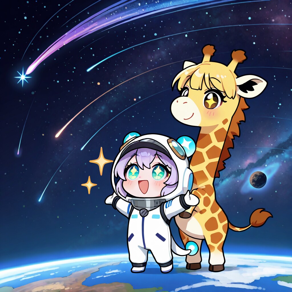 宇宙の浪漫とキリン着ぐるみちび子ちゃん