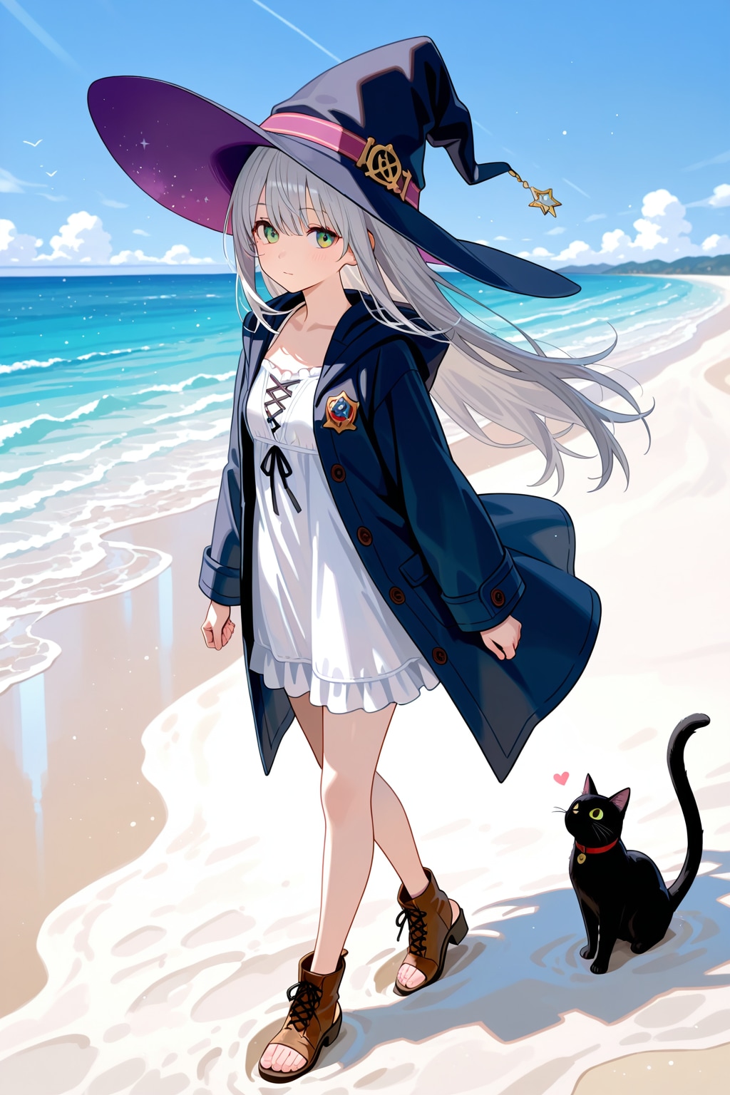 砂浜の魔女と黒猫 | の人気AIイラスト・グラビア