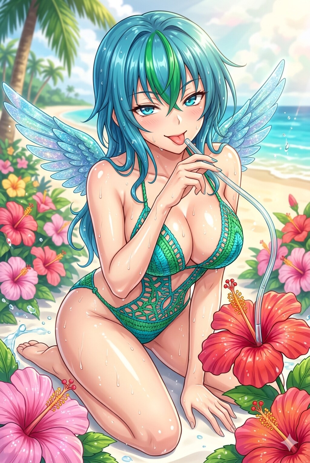 ハチドリ擬人化(クロシェ編みモノキニとか)