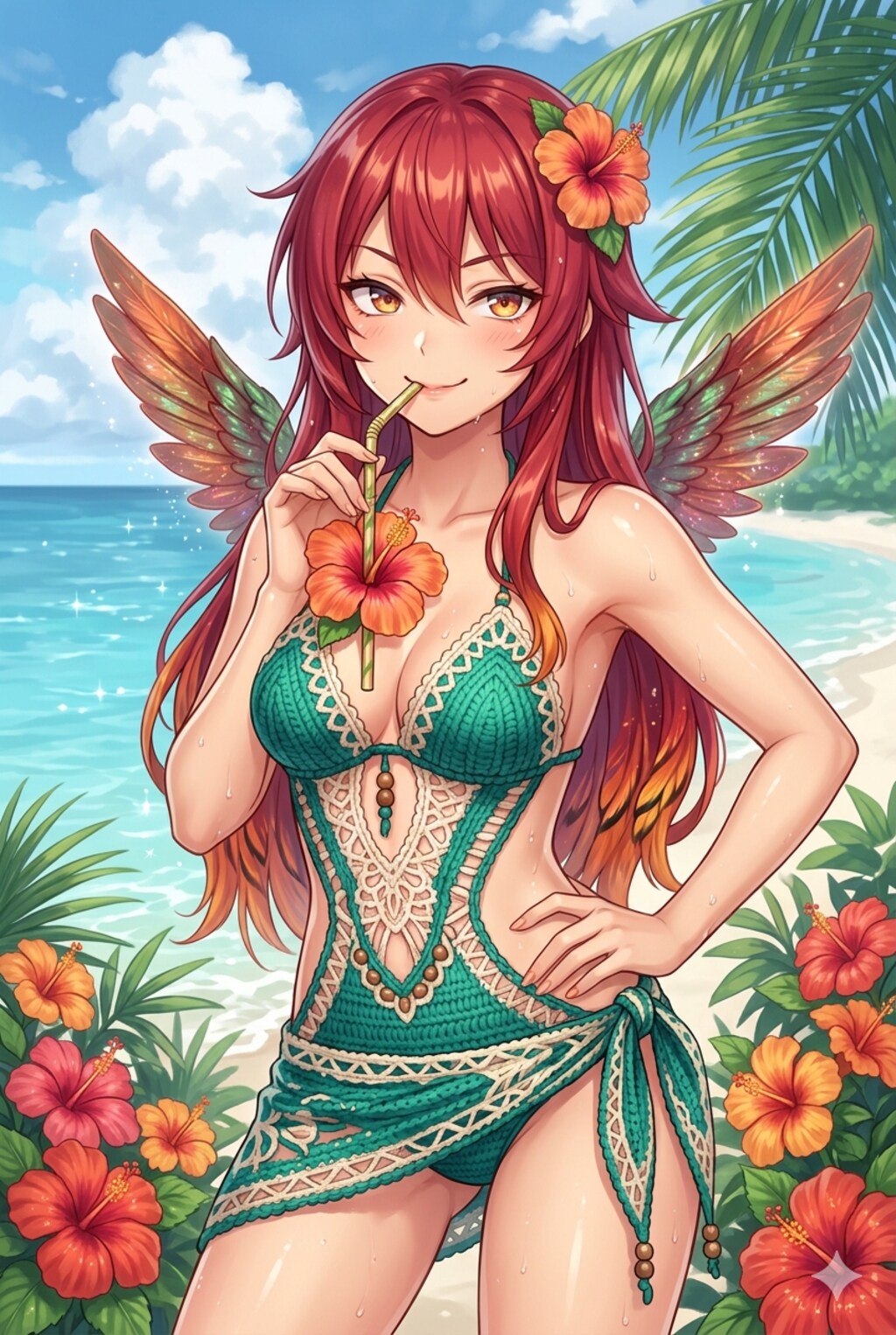 ハチドリ擬人化(クロシェ編みモノキニとか)