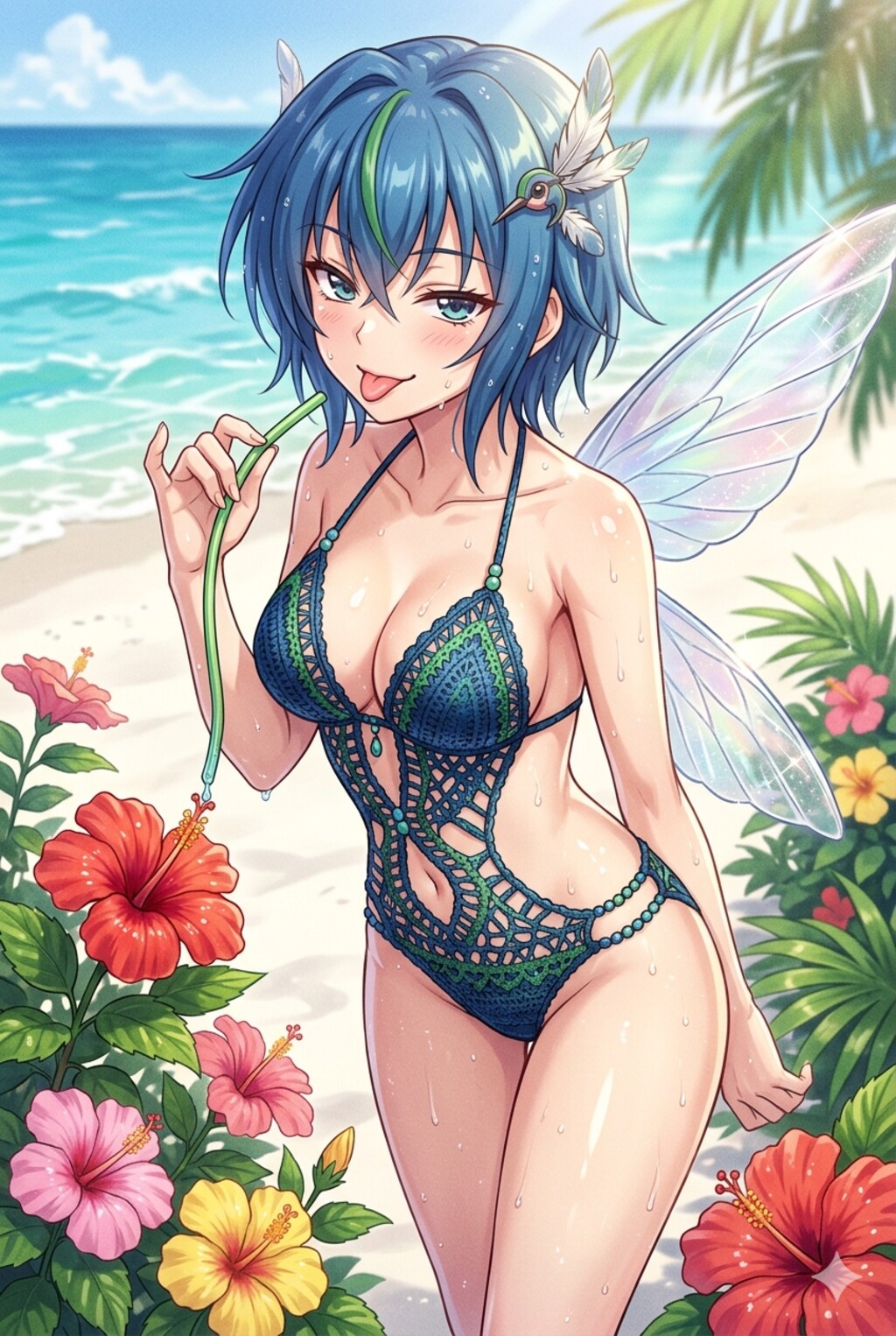 ハチドリ擬人化(クロシェ編みモノキニとか)