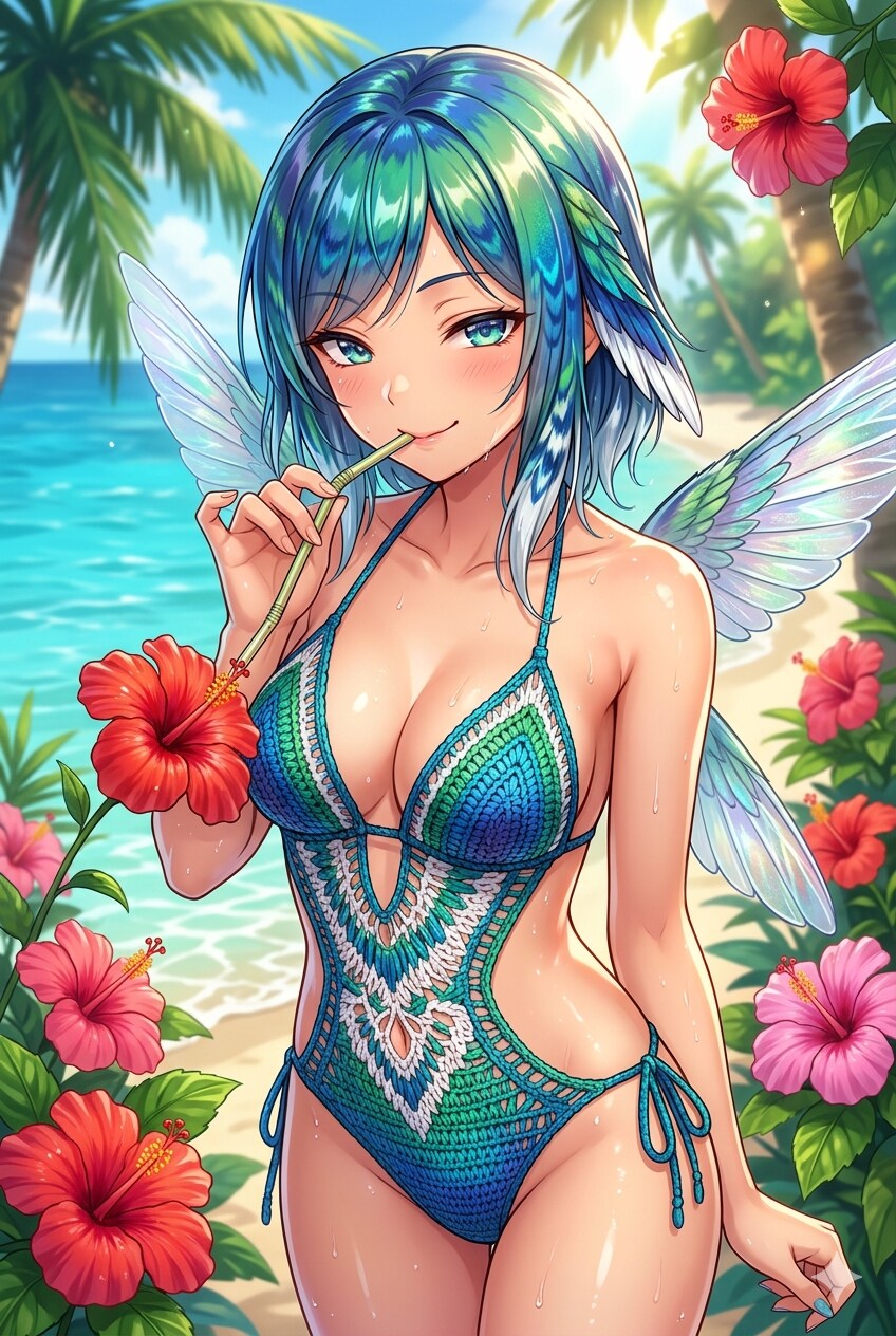 ハチドリ擬人化(クロシェ編みモノキニとか)