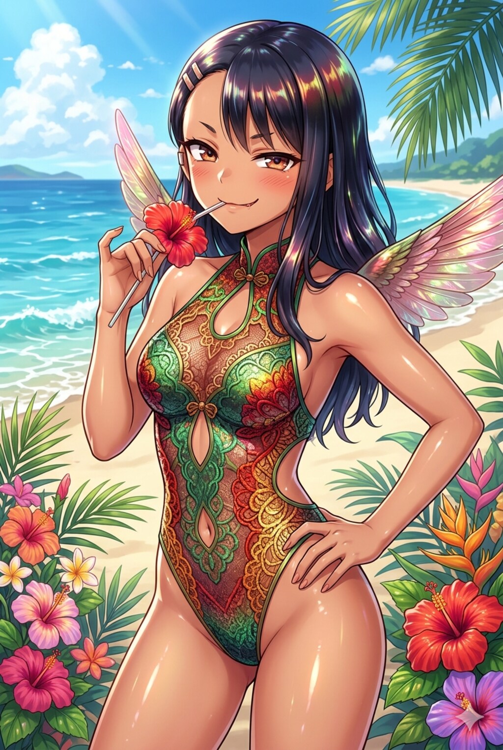 ハチドリ擬人化(クロシェ編みモノキニとか)