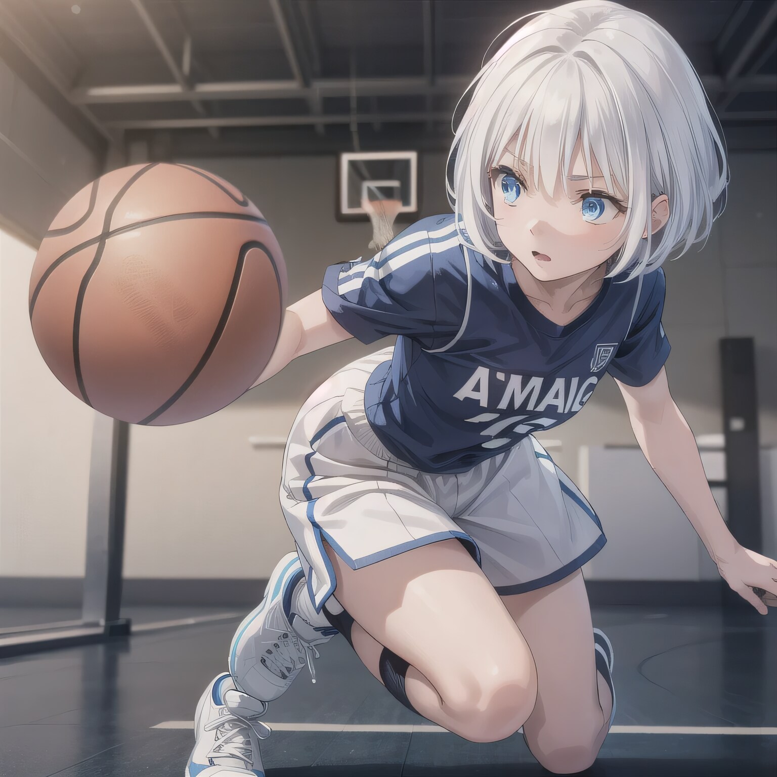 白髪ボブでユニフォームの少女６ | の人気AIイラスト・グラビア