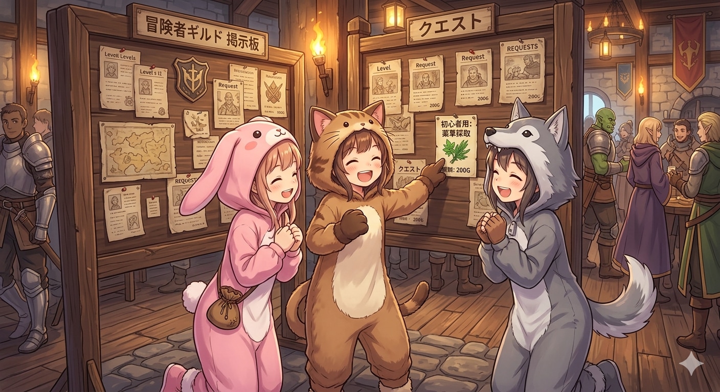 【All0409c】冒険者ギルドにクエスト「薬草採取」で良いのがあったので受注（モデル: NanoBanana2） | の人気AIイラスト・グラビア