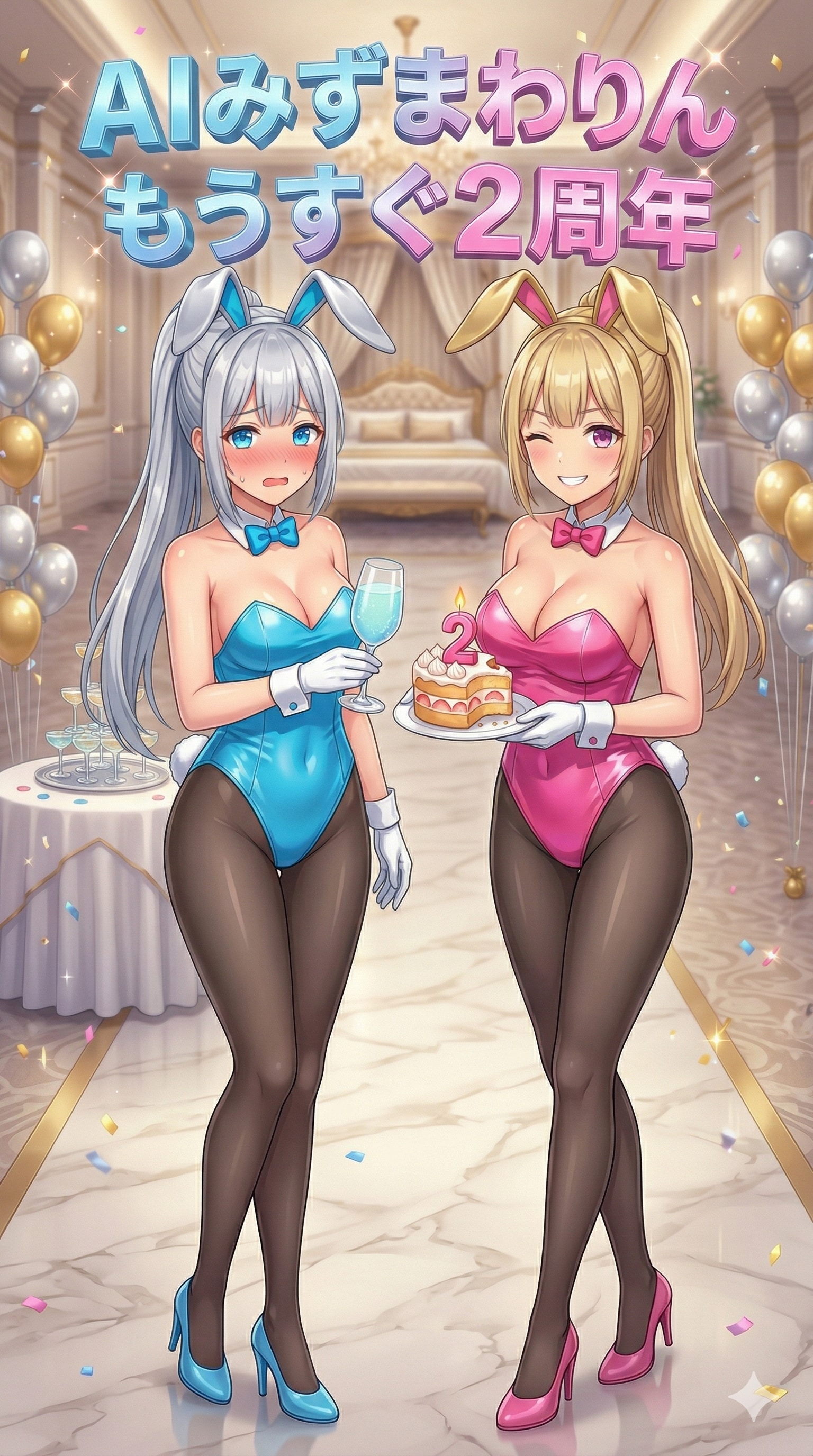 2周年直前！バニー助手と乾杯しな祭♡ | の人気AIイラスト・グラビア