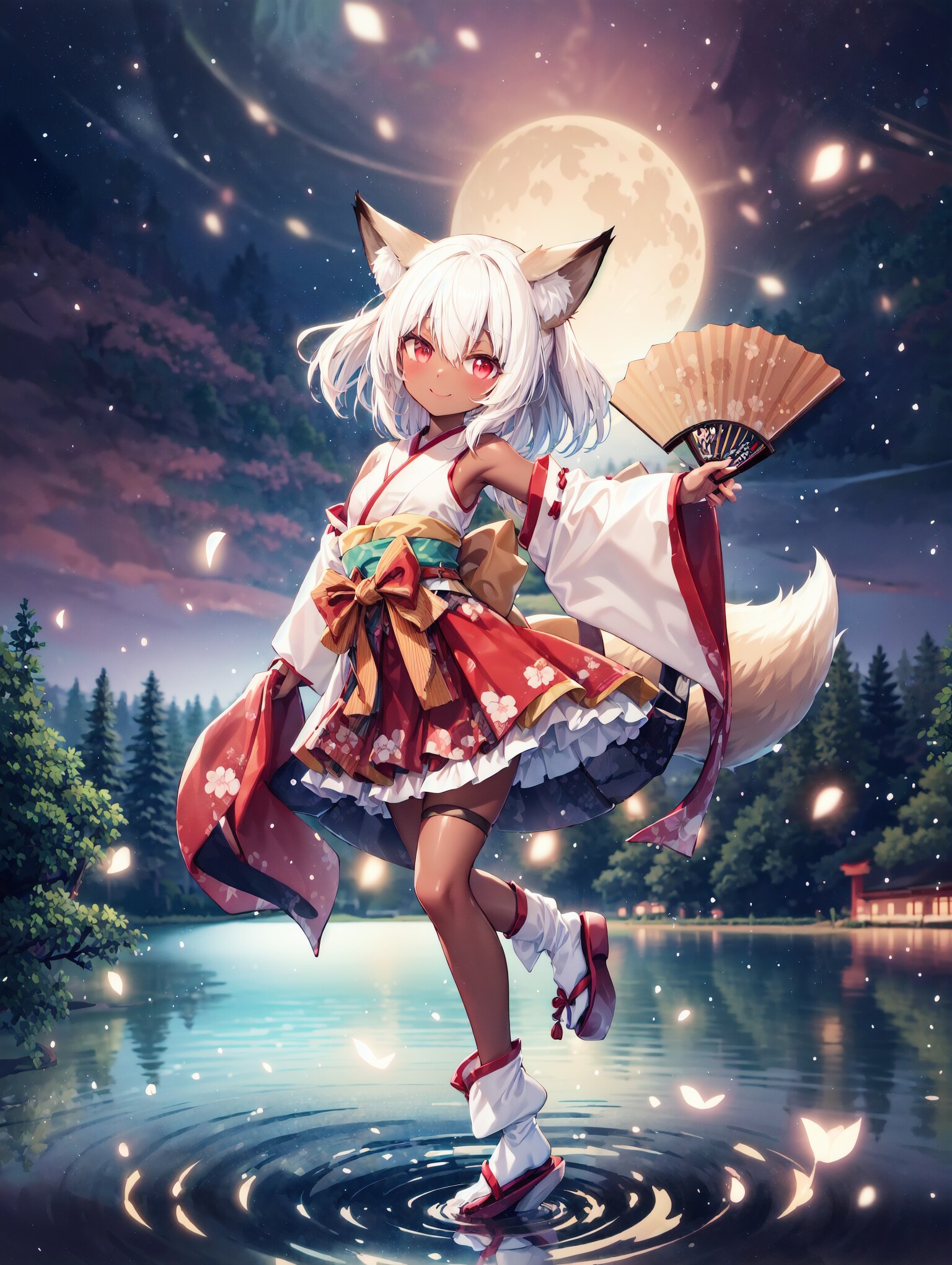 湖で踊る狐娘