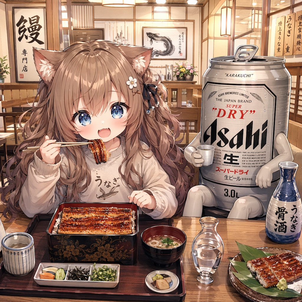 うな重を食べる小さな女の子