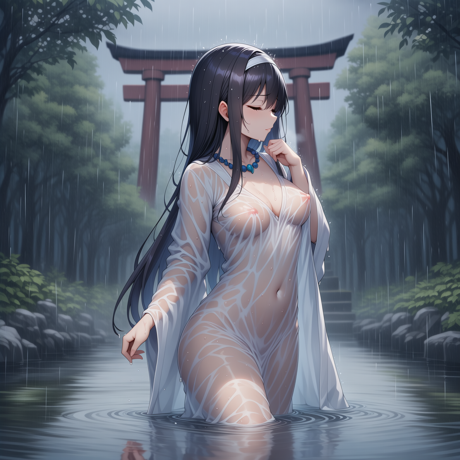 雨の中祈りをささげる水の巫女さん7