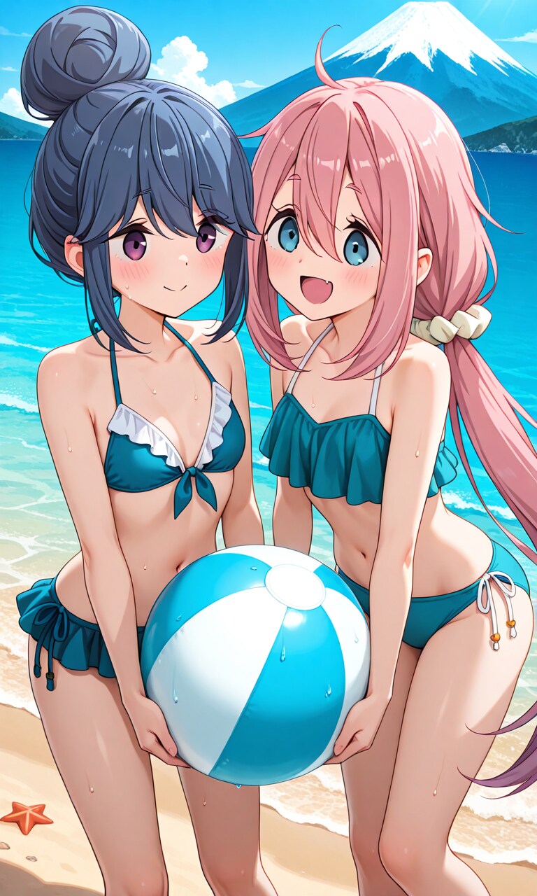 海水浴のなでしこ&リン👙🏖️🗻❤️