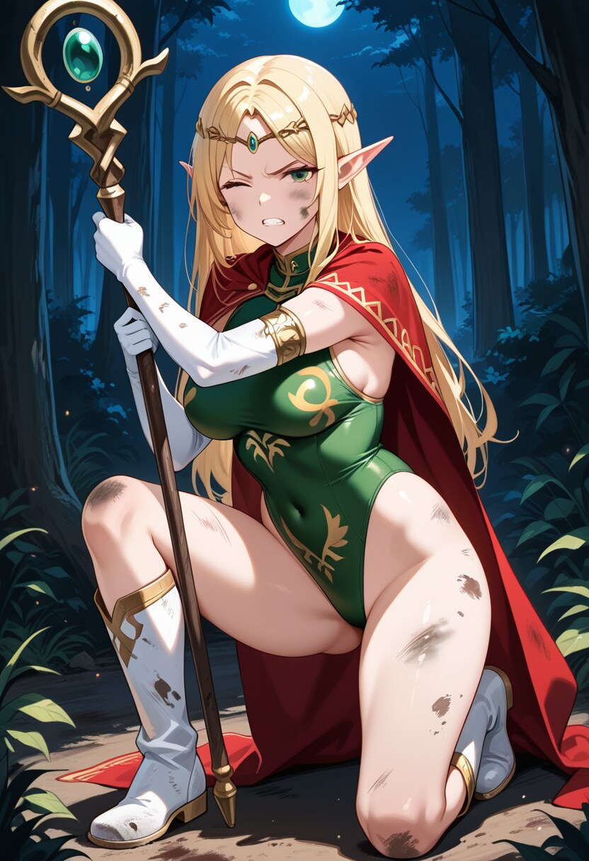 苦戦するも諦めない魔導士レオタードエルフ