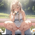 お花を摘みながらお花摘みするおねえさん 5枚目