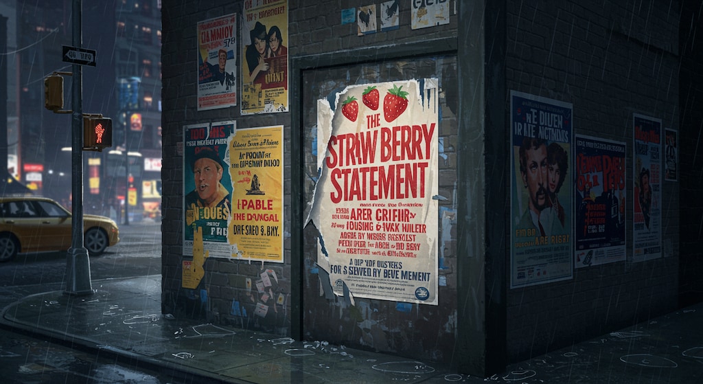 雨に破れかけた映画のポスター