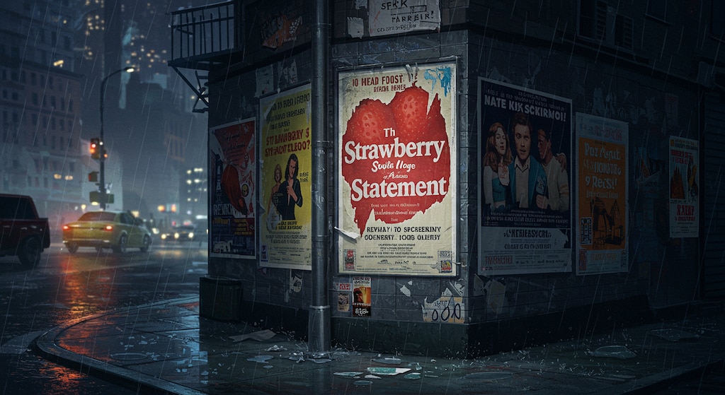 雨に破れかけた映画のポスター