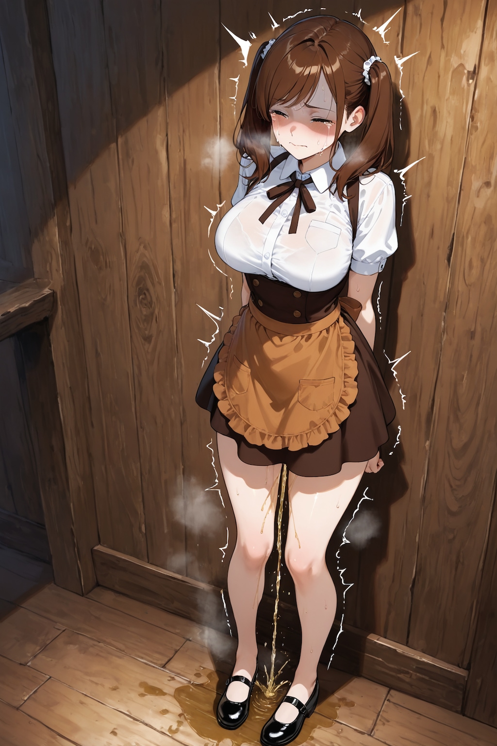 閉じ込められ退勤できず失禁するバイト