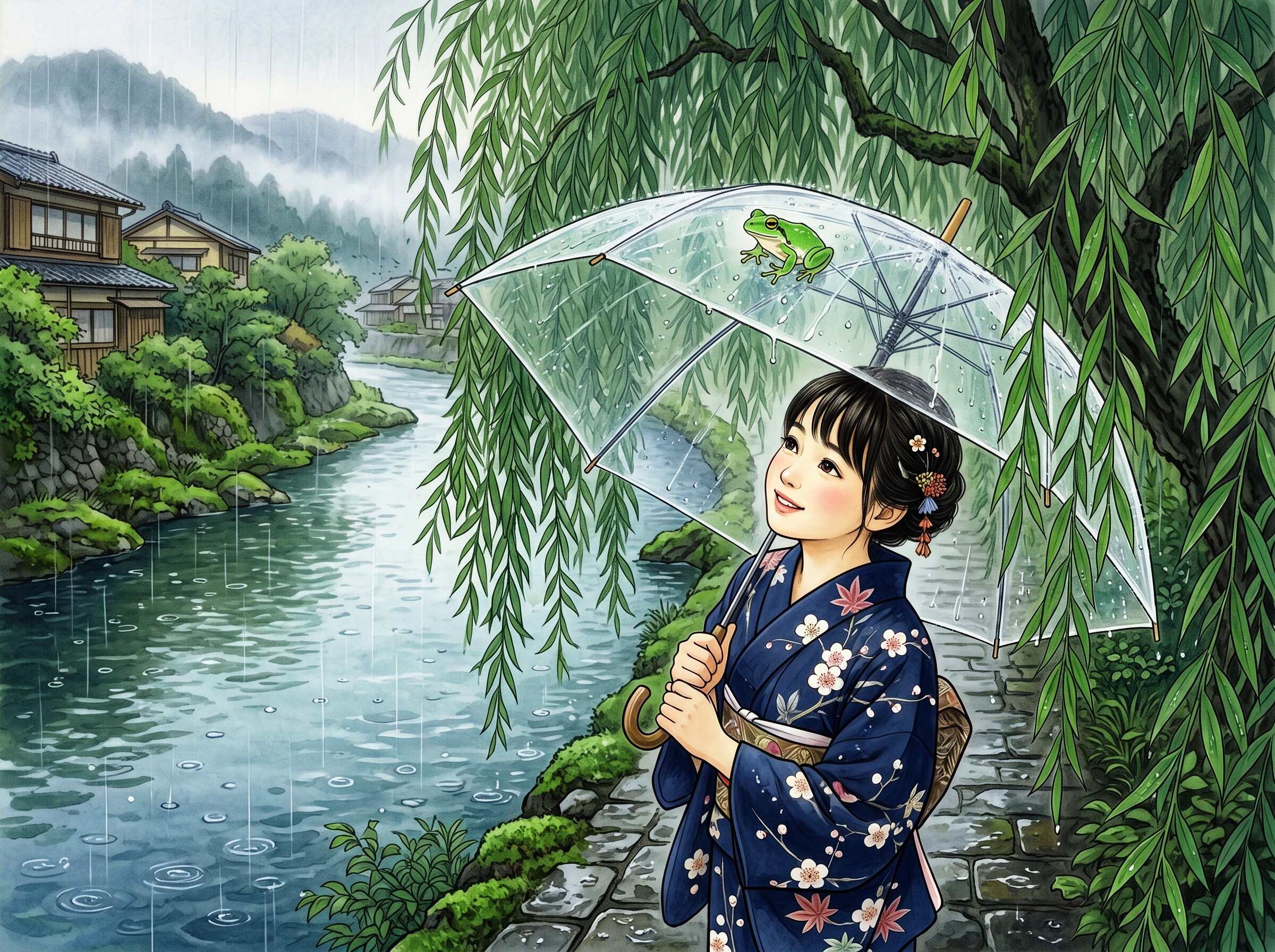 柳に蛙(和風)