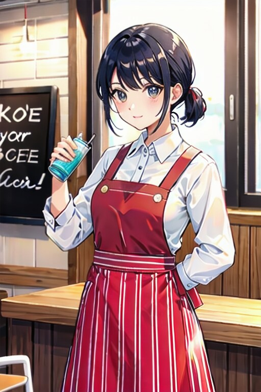 しましまエプロンの店員さん