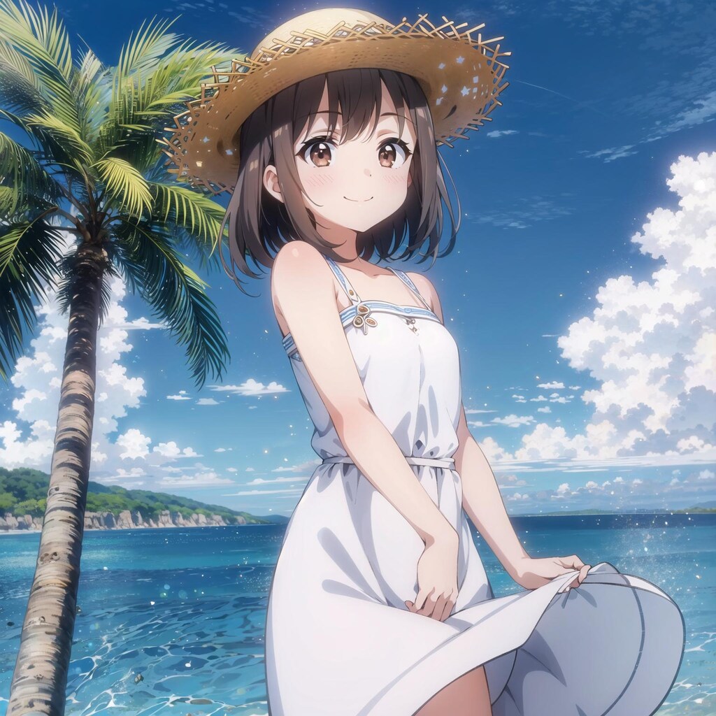 砂浜で白ワンピ