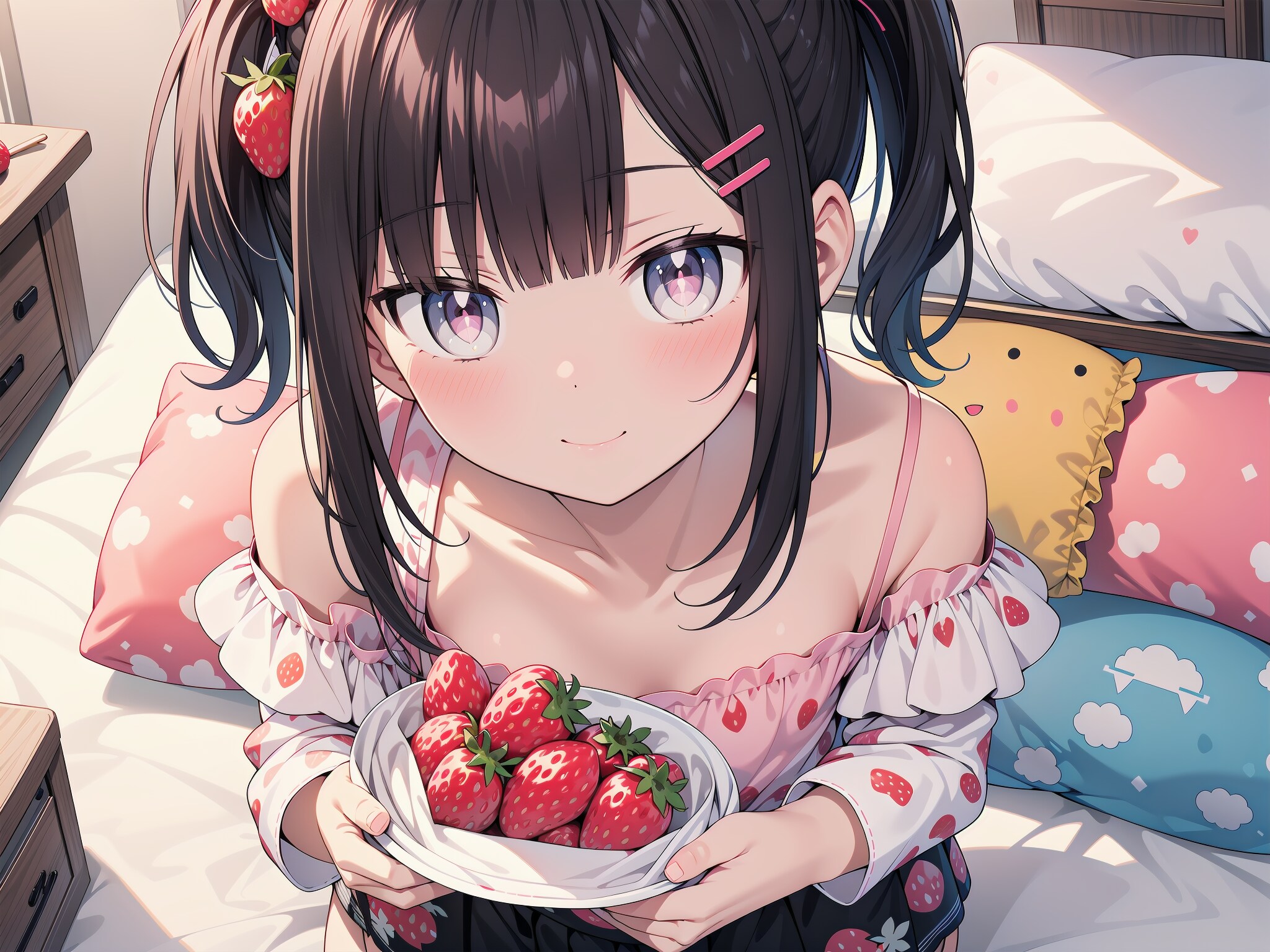 ほらイチゴ食べなよ🍓 私もイチゴ柄なんだよね♡試食してみる？