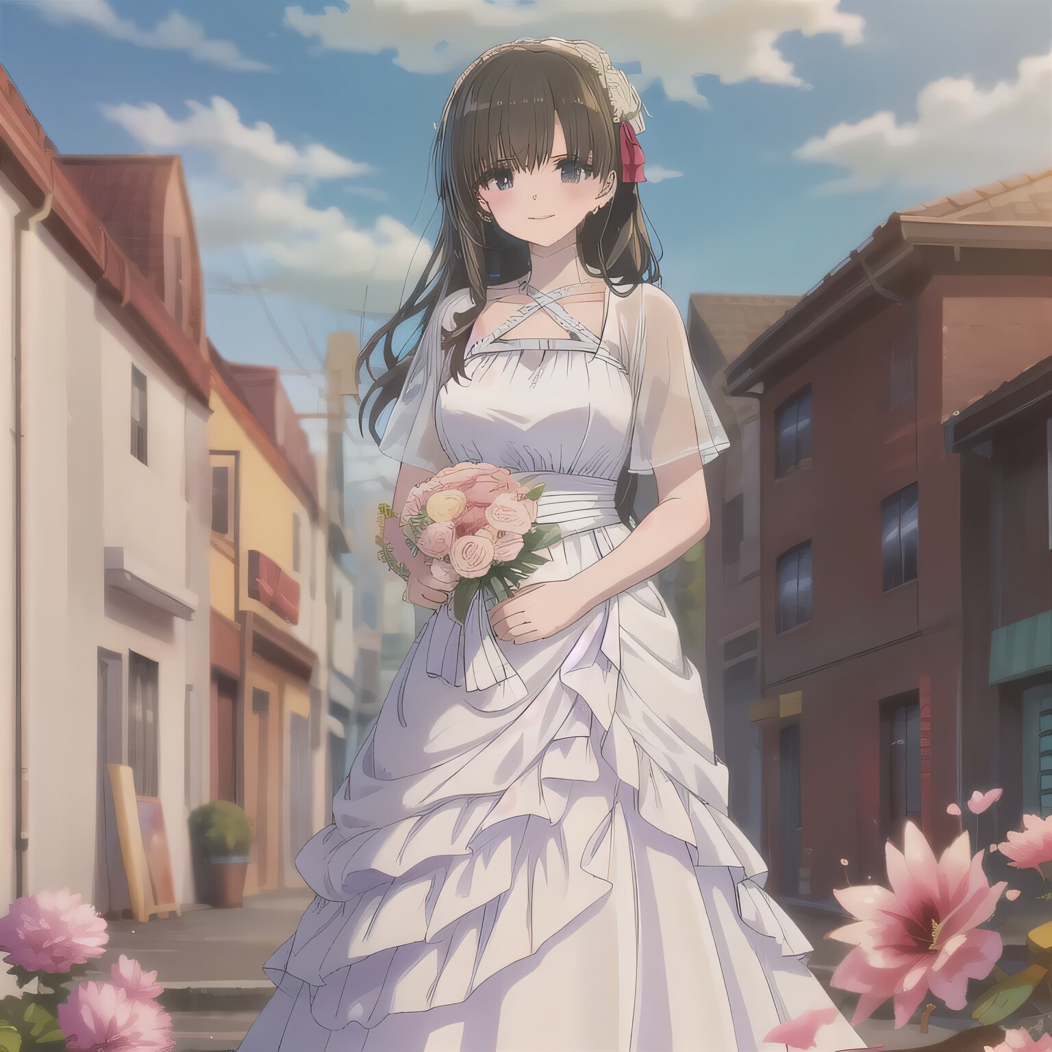 黒髪ロングでウェディングドレスの少女９ | の人気AIイラスト・グラビア