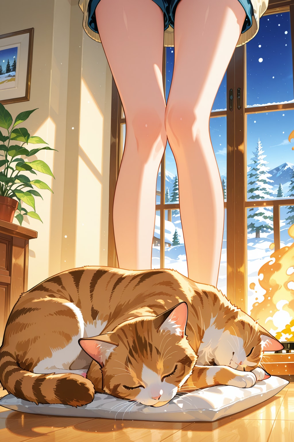 猫、冬、脚と太ももと共に猫………。 | の人気AIイラスト・グラビア