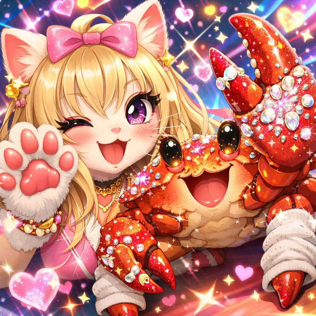 ギャル×ねこさま🐱とカニちゃん🦀