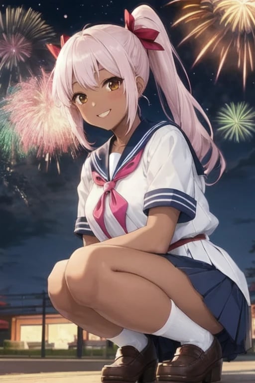 蒸し暑いけどやっぱ花火はきれいだねっお兄ちゃん