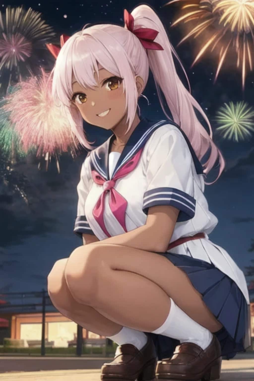 蒸し暑いけどやっぱ花火はきれいだねっお兄ちゃん