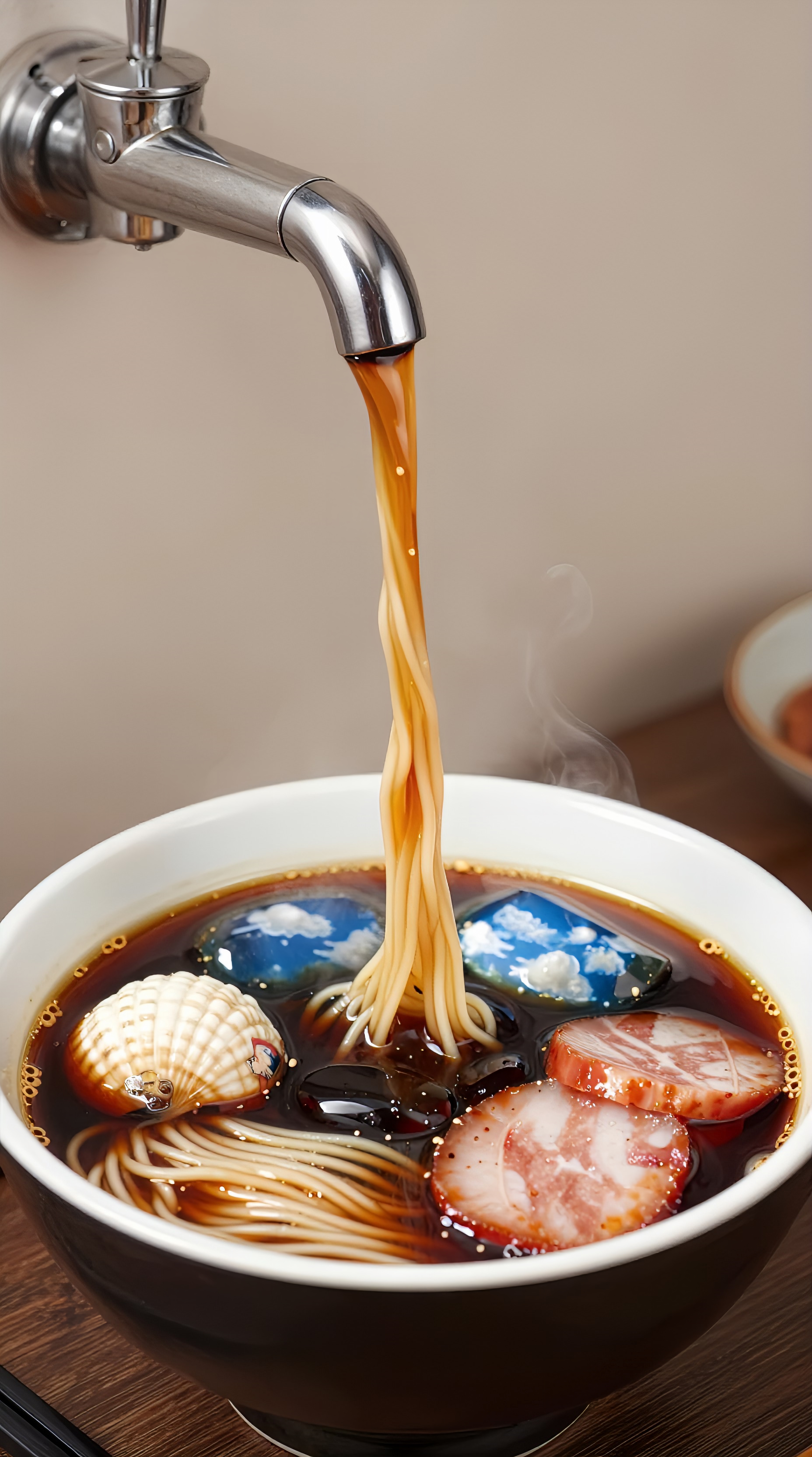 醤油ラーメン　蛇口に食われる！