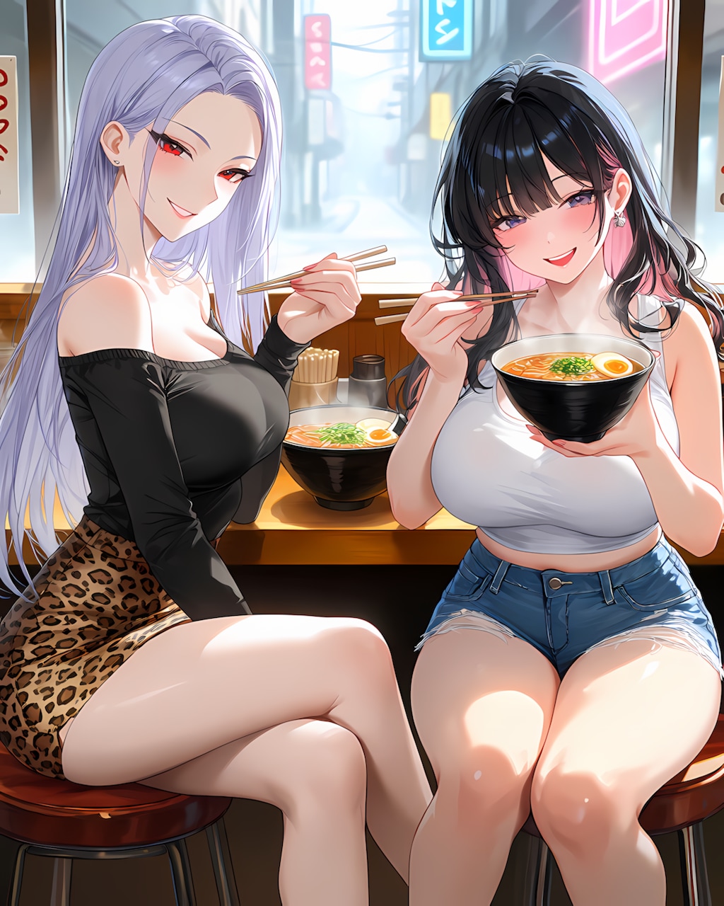 🍜ラーメンの日は朝ラーっしょ！ミレナ＆リナの華麗な脚見せ✨