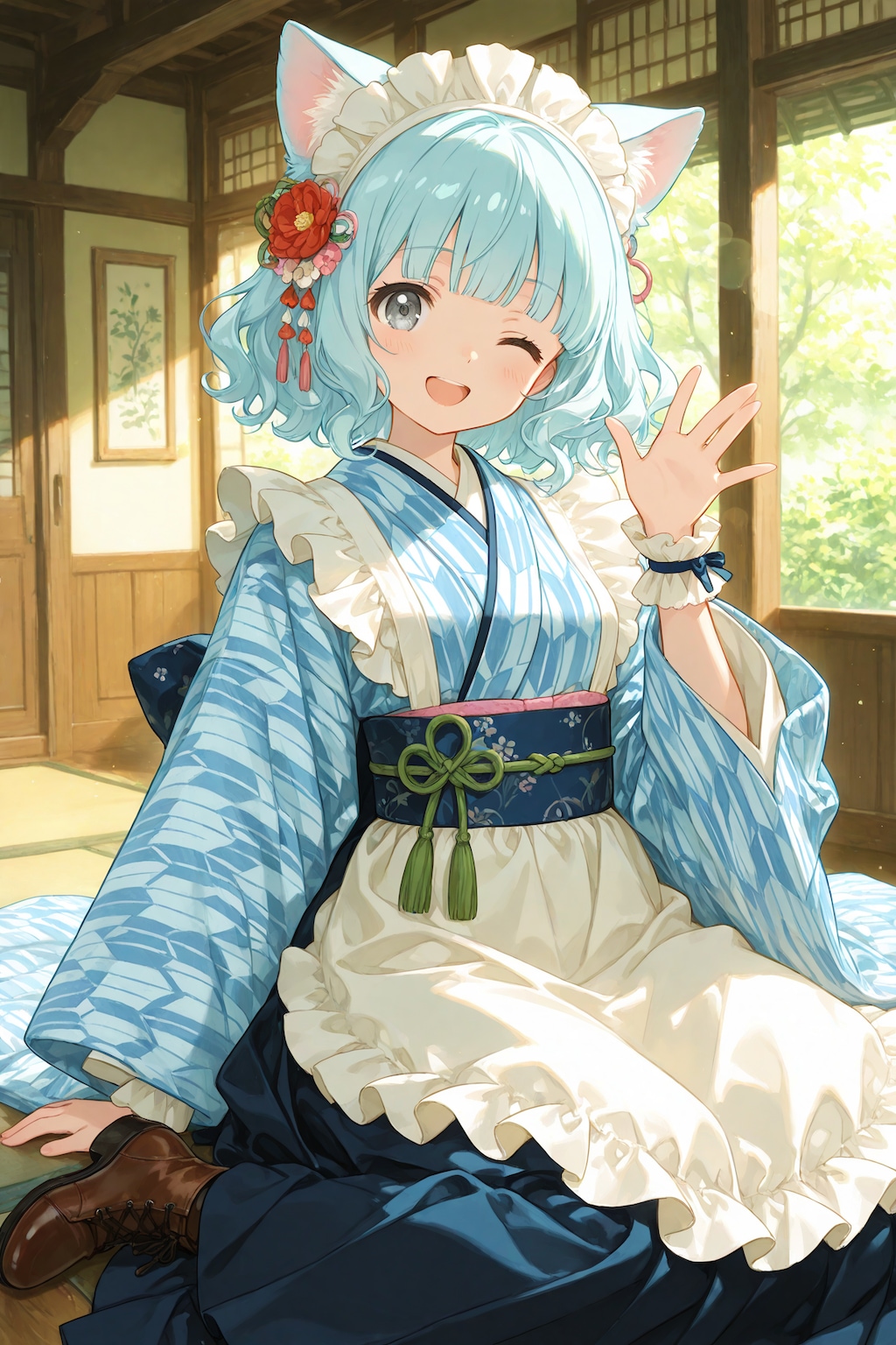 和メイド衣装の青髪ちゃん