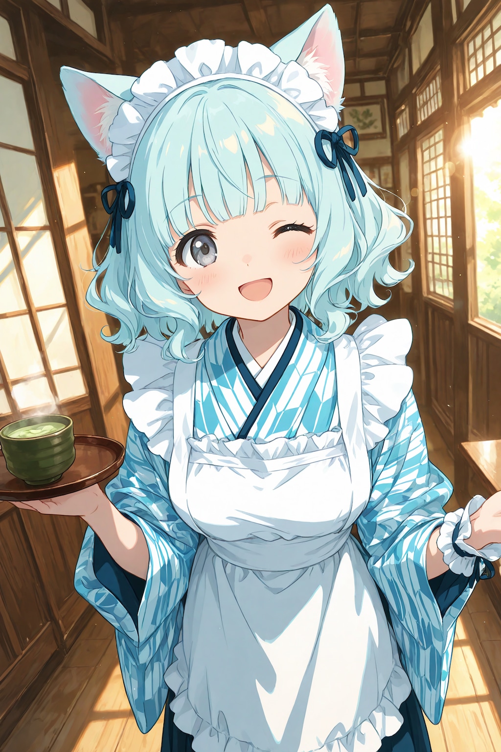 和メイド衣装の青髪ちゃん