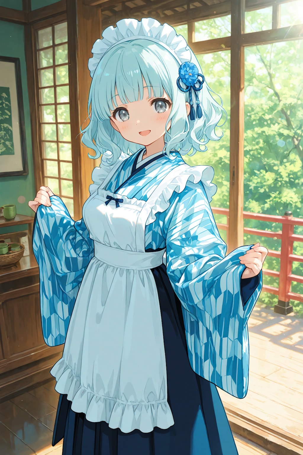 和メイド衣装の青髪ちゃん