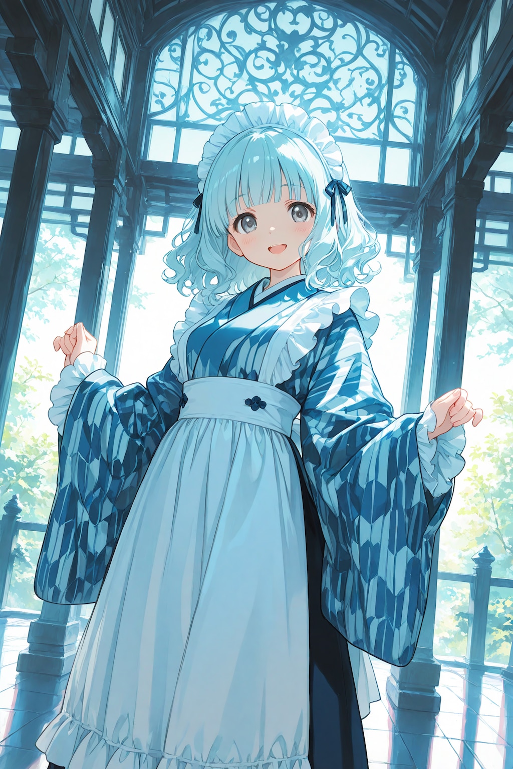 和メイド衣装の青髪ちゃん