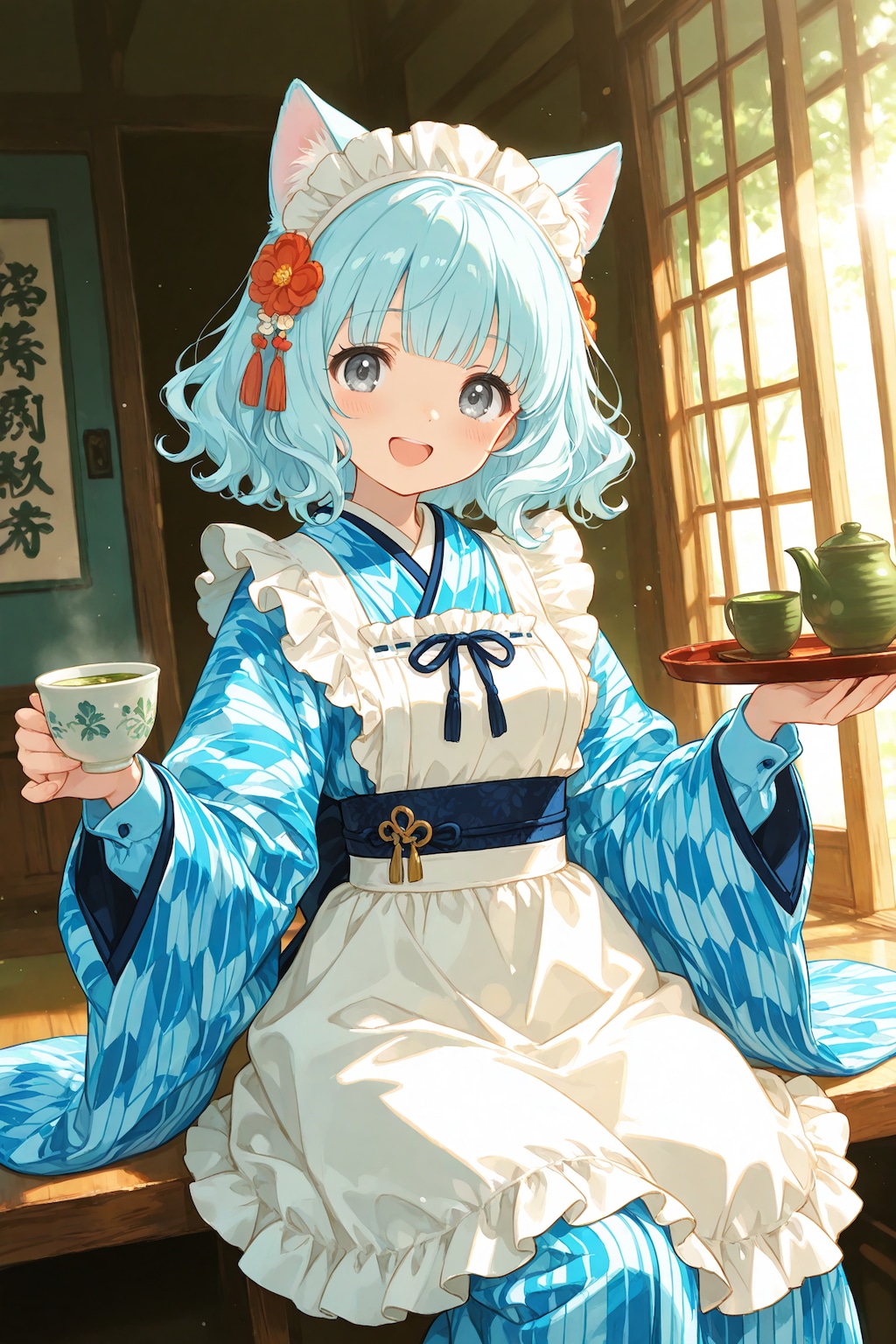 和メイド衣装の青髪ちゃん